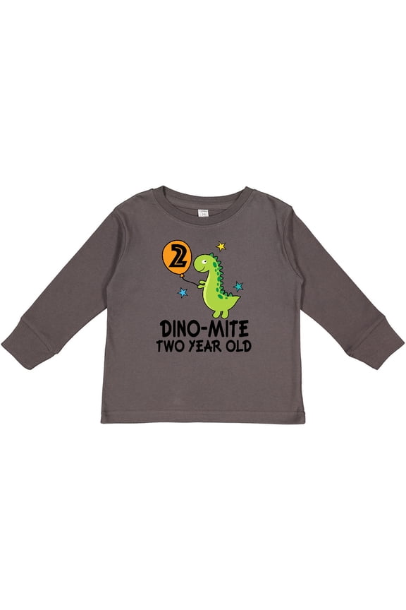 2nd Birthday Dinosaur Party Two Year Old Boys Long Sleeve Toddler T-Shirt