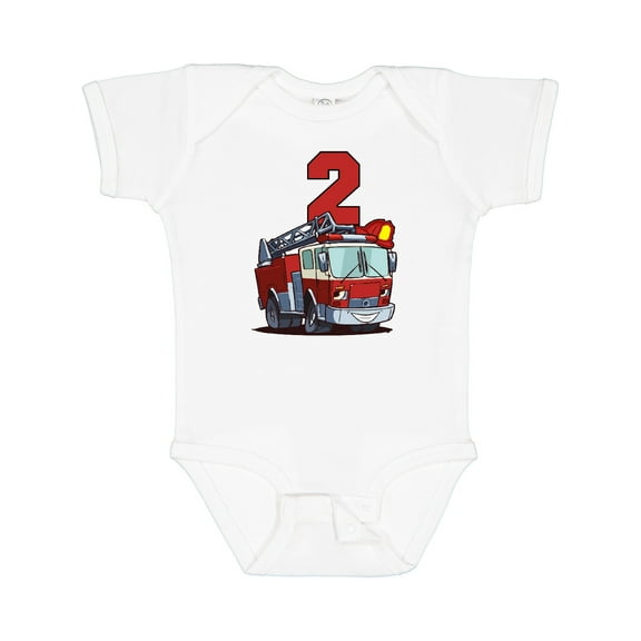 Inktastic 2nd Birthday Fire Truck Boys or Girls Baby Bodysuit