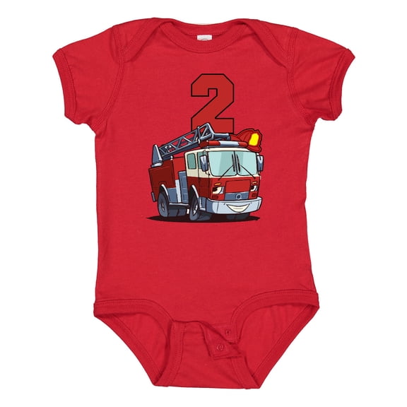 Inktastic 2nd Birthday Fire Truck Boys or Girls Baby Bodysuit