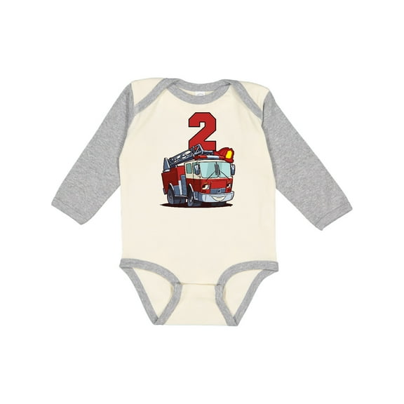 Inktastic 2nd Birthday Fire Truck Boys or Girls Long Sleeve Baby Bodysuit