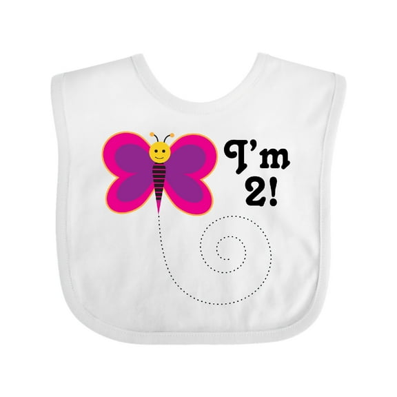 Inktastic 2nd Birthday I'm Two Girls Butterfly Girls Baby Bib
