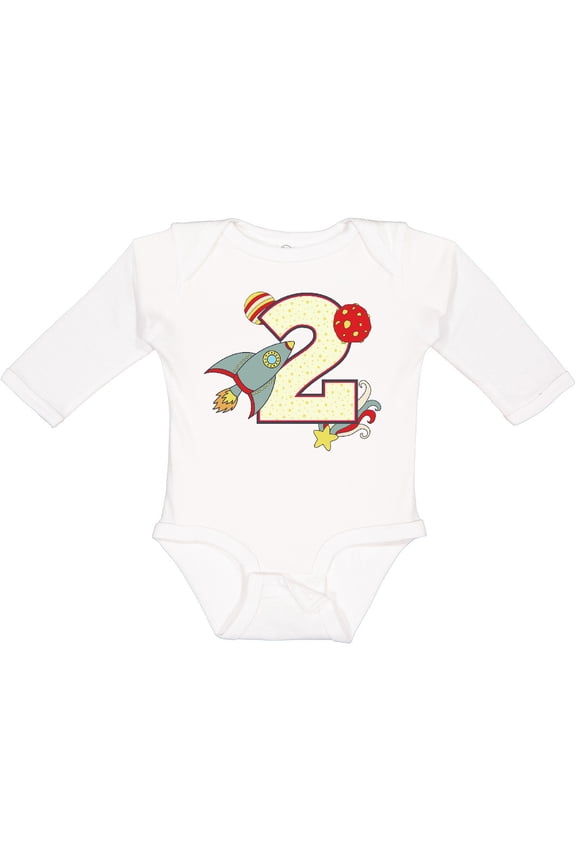 2nd Birthday Outer space Theme Boys or Girls Long Sleeve Baby Bodysuit