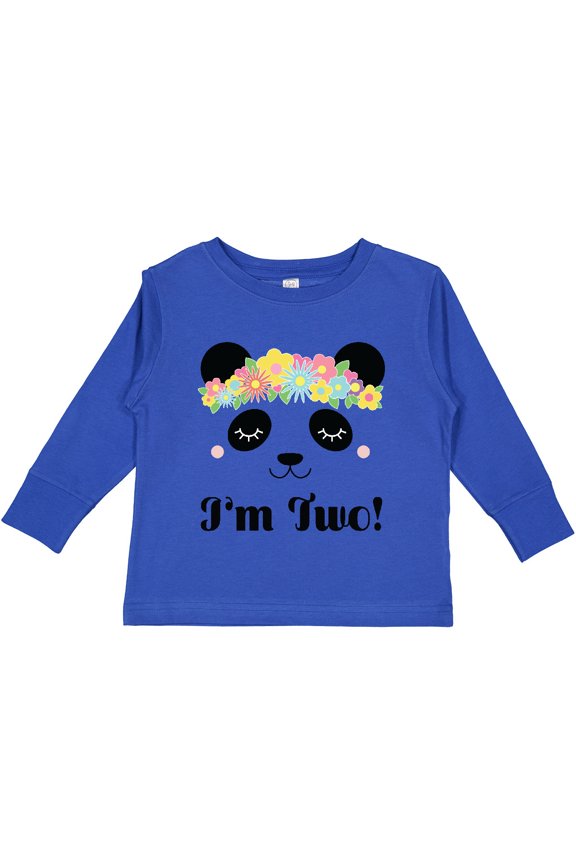 2nd Birthday Panda Face 2 Year Old Girl Girls Long Sleeve Toddler T-Shirt