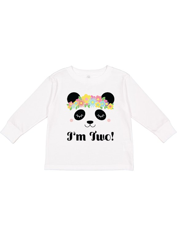 2nd Birthday Panda Face 2 Year Old Girl Girls Long Sleeve Toddler T-Shirt