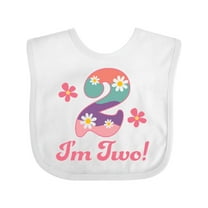 Inktastic 2nd Birthday Retro Flowers 2 Year Old Girl Girls Baby Bib