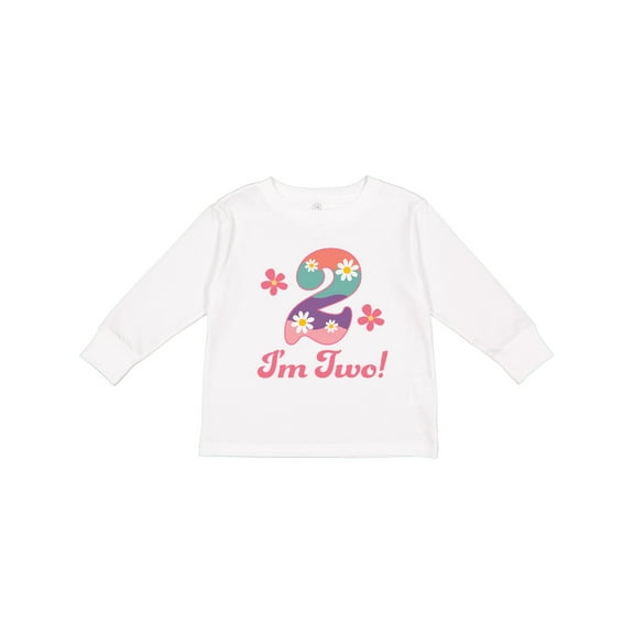 Inktastic 2nd Birthday Retro Flowers 2 Year Old Girl Girls Long Sleeve Toddler T-Shirt