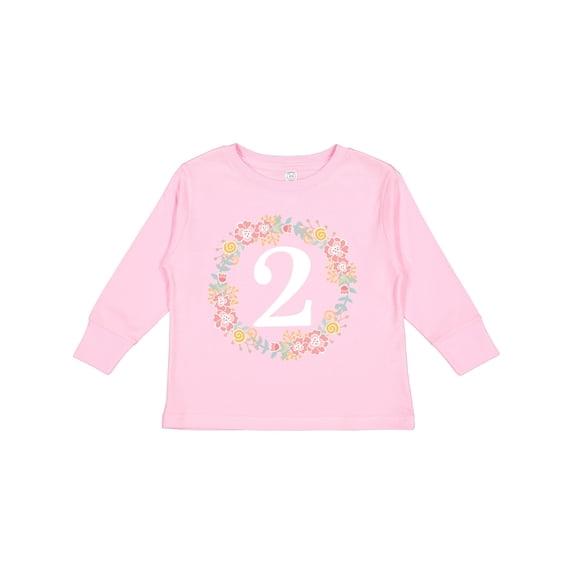 Inktastic 2nd Birthday Rose Wreath 2 Year Old Girl Girls Long Sleeve Toddler T-Shirt