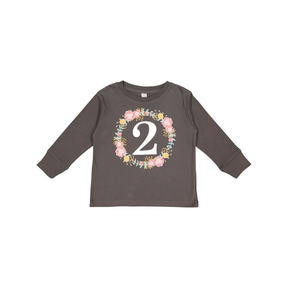 Inktastic 2nd Birthday Rose Wreath 2 Year Old Girl Girls Long Sleeve Toddler T-Shirt