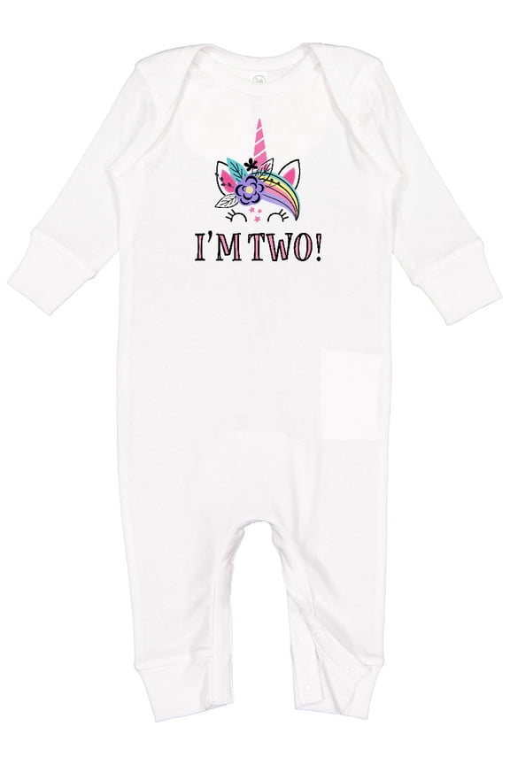 2nd Birthday Unicorn 2 Year Old Girl Baby Romper Coveralls