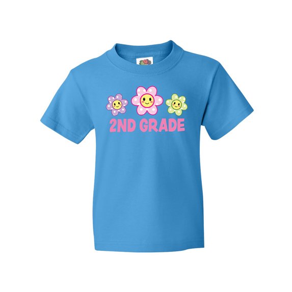 Inktastic 2nd Grade with Polka Dot Flowers Youth T-Shirt