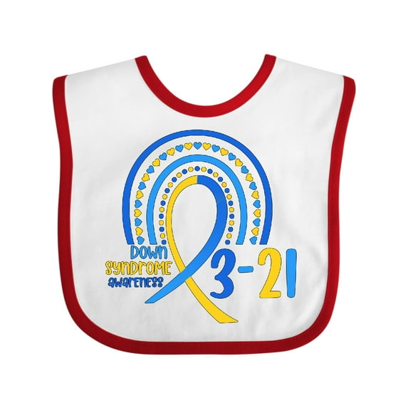 Inktastic 3-21 World Down Syndrome Day Blue and Yellow Rainbow Ribbon Boys or Girls Baby Bib