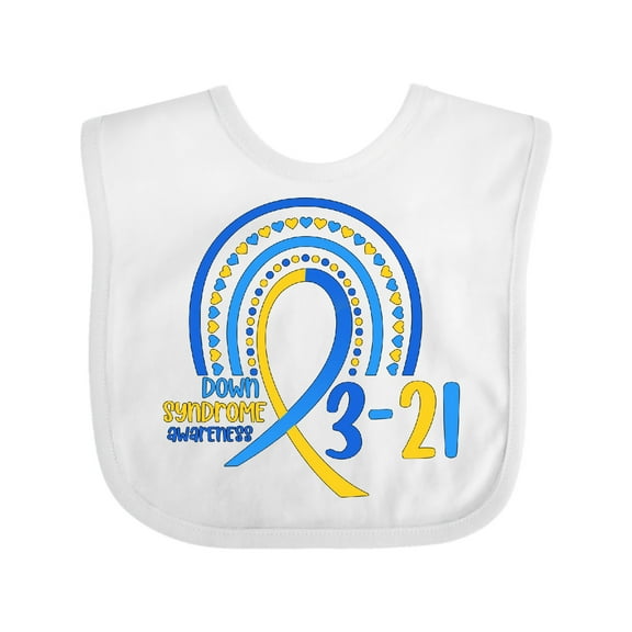 Inktastic 3-21 World Down Syndrome Day Blue and Yellow Rainbow Ribbon Boys or Girls Baby Bib