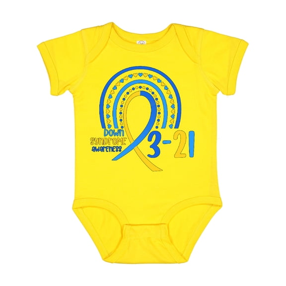 Inktastic 3-21 World Down Syndrome Day Blue and Yellow Rainbow Ribbon Boys or Girls Baby Bodysuit