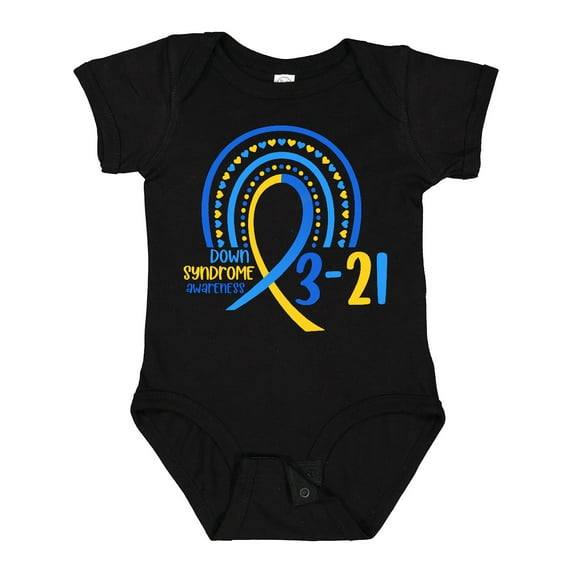 Inktastic 3-21 World Down Syndrome Day Blue and Yellow Rainbow Ribbon Boys or Girls Baby Bodysuit