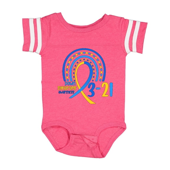 Inktastic 3-21 World Down Syndrome Day Blue and Yellow Rainbow Ribbon Boys or Girls Baby Bodysuit