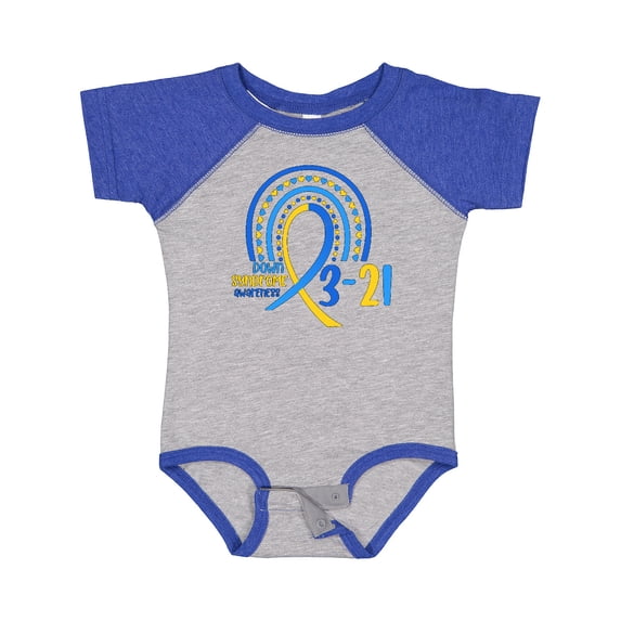 Inktastic 3-21 World Down Syndrome Day Blue and Yellow Rainbow Ribbon Boys or Girls Baby Bodysuit