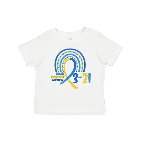 Inktastic 3-21 World Down Syndrome Day Blue and Yellow Rainbow Ribbon Boys or Girls Baby T-Shirt