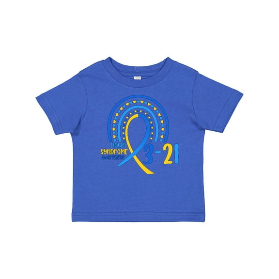 Inktastic 3-21 World Down Syndrome Day Blue and Yellow Rainbow Ribbon Boys or Girls Baby T-Shirt