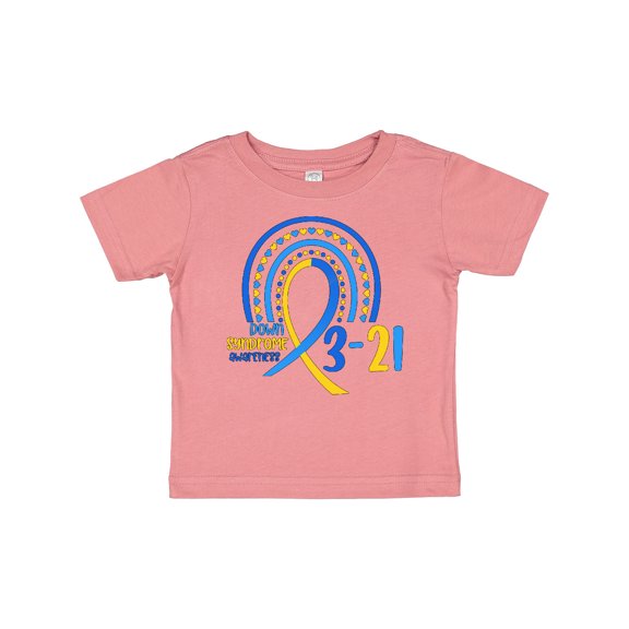 Inktastic 3-21 World Down Syndrome Day Blue and Yellow Rainbow Ribbon Boys or Girls Baby T-Shirt