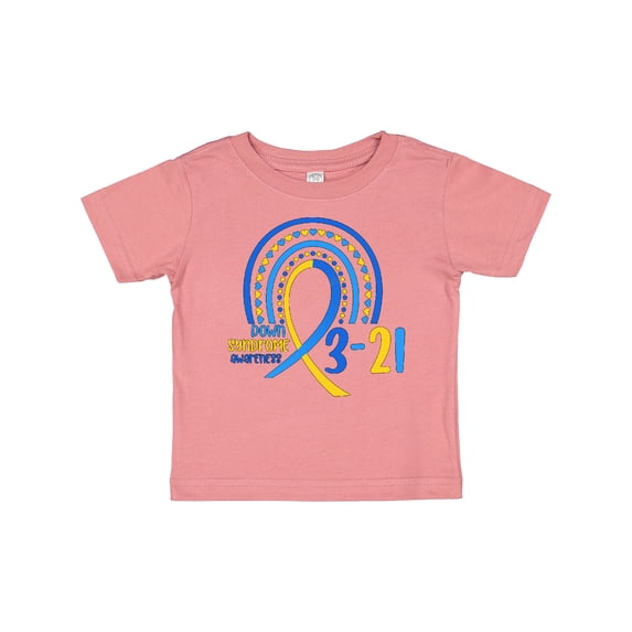 Inktastic 3-21 World Down Syndrome Day Blue and Yellow Rainbow Ribbon Boys or Girls Baby T-Shirt