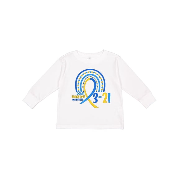 Inktastic 3-21 World Down Syndrome Day Blue and Yellow Rainbow Ribbon Boys or Girls Long Sleeve Toddler T-Shirt