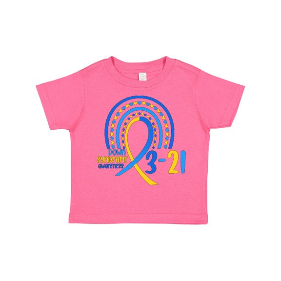 Inktastic 3-21 World Down Syndrome Day Blue and Yellow Rainbow Ribbon Boys or Girls Toddler T-Shirt