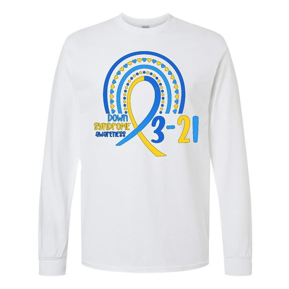 Inktastic 3-21 World Down Syndrome Day Blue and Yellow Rainbow Ribbon Long Sleeve T-Shirt