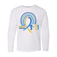 thumbnail image 1 of Inktastic 3-21 World Down Syndrome Day Blue and Yellow Rainbow Ribbon Long Sleeve Youth T-Shirt, 1 of 5