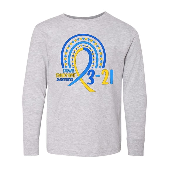 Inktastic 3-21 World Down Syndrome Day Blue and Yellow Rainbow Ribbon Long Sleeve Youth T-Shirt