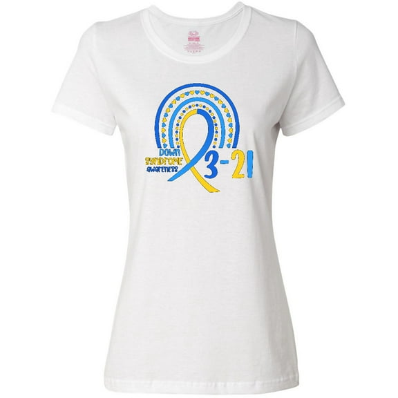 Inktastic 3-21 World Down Syndrome Day Blue and Yellow Rainbow Ribbon Women's T-Shirt