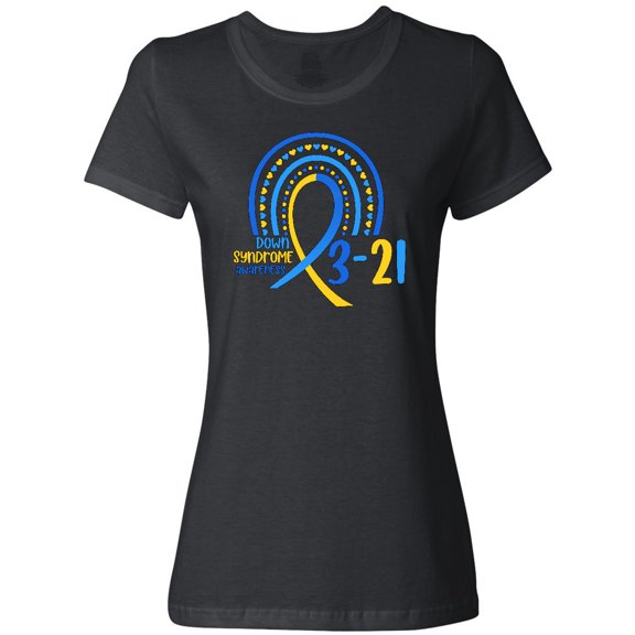 Inktastic 3-21 World Down Syndrome Day Blue and Yellow Rainbow Ribbon Women's T-Shirt