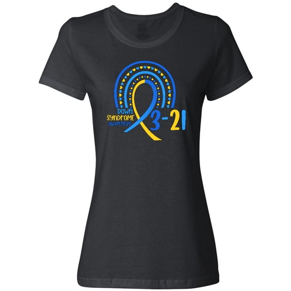 Inktastic 3-21 World Down Syndrome Day Blue and Yellow Rainbow Ribbon Women's T-Shirt