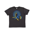 thumbnail image 1 of Inktastic 3-21 World Down Syndrome Day Blue and Yellow Rainbow Ribbon Youth T-Shirt, 1 of 5