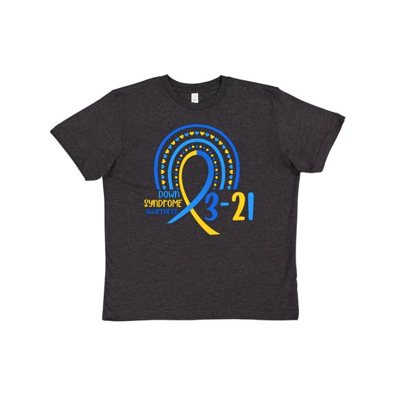 Inktastic 3-21 World Down Syndrome Day Blue and Yellow Rainbow Ribbon Youth T-Shirt