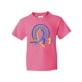 thumbnail image 1 of Inktastic 3-21 World Down Syndrome Day Blue and Yellow Rainbow Ribbon Youth T-Shirt, 1 of 5