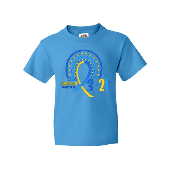 Inktastic 3-21 World Down Syndrome Day Blue and Yellow Rainbow Ribbon Youth T-Shirt