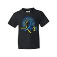 thumbnail image 1 of Inktastic 3-21 World Down Syndrome Day Blue and Yellow Rainbow Ribbon Youth T-Shirt, 1 of 5
