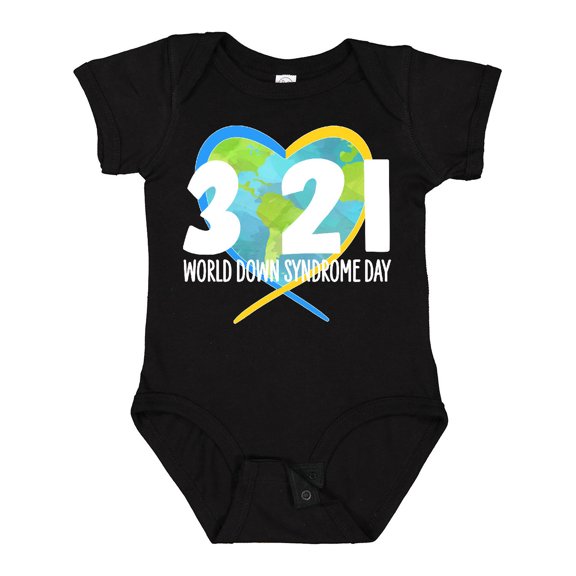 Inktastic 3 21 World Down Syndrome Day with Heart Shaped Earth Boys or Girls Baby Bodysuit
