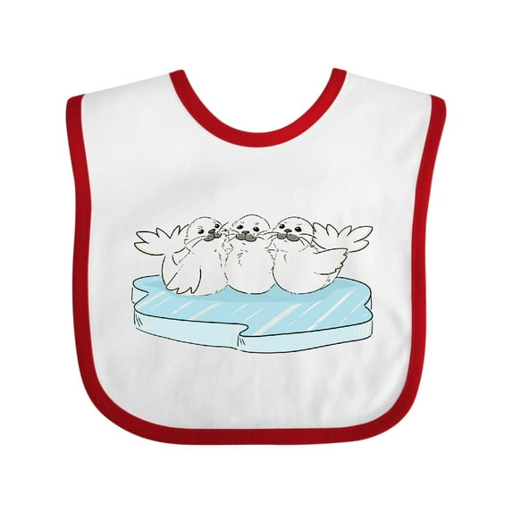Inktastic 3 Cute White Harp Seals on Ice Boys or Girls Baby Bib