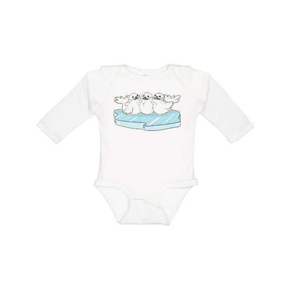 Inktastic 3 Cute White Harp Seals on Ice Boys or Girls Long Sleeve Baby Bodysuit