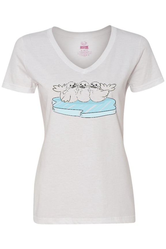 3 Cute White Harp Seals on Ice Women's V-Neck T-Shirt