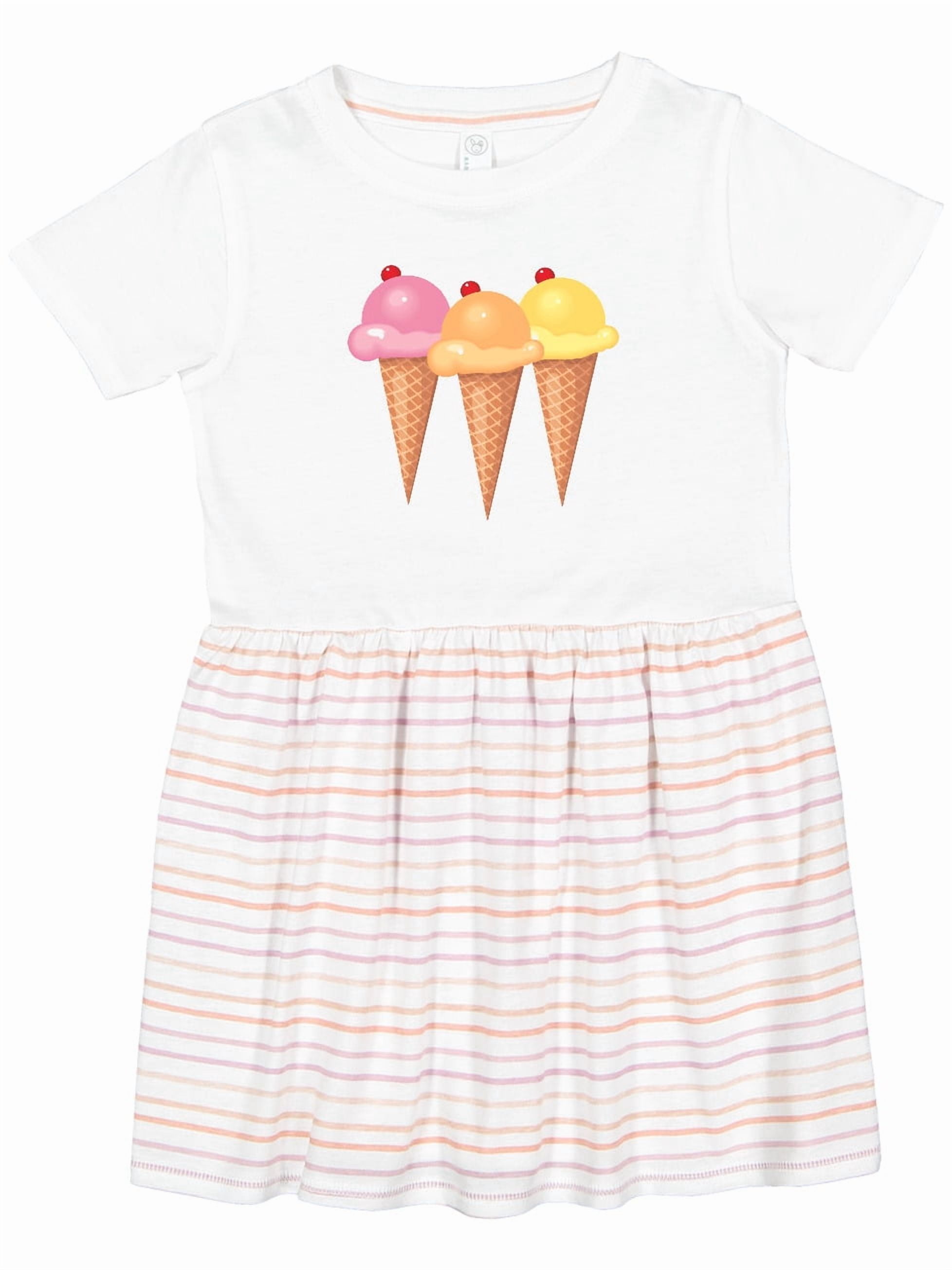 Inktastic 3 Scoops of Ice Cream Girls Toddler Dress, Toddler Girl's, Size: 2T, White, image size:1956x2608