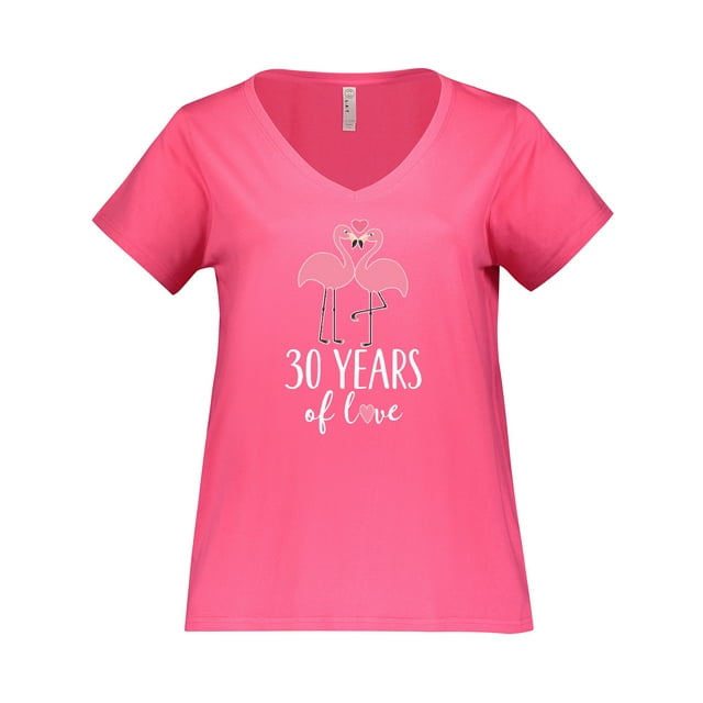 Inktastic 30th Anniversary Gift Flamingo Couple Women's Plus Size V-Neck T-Shirt