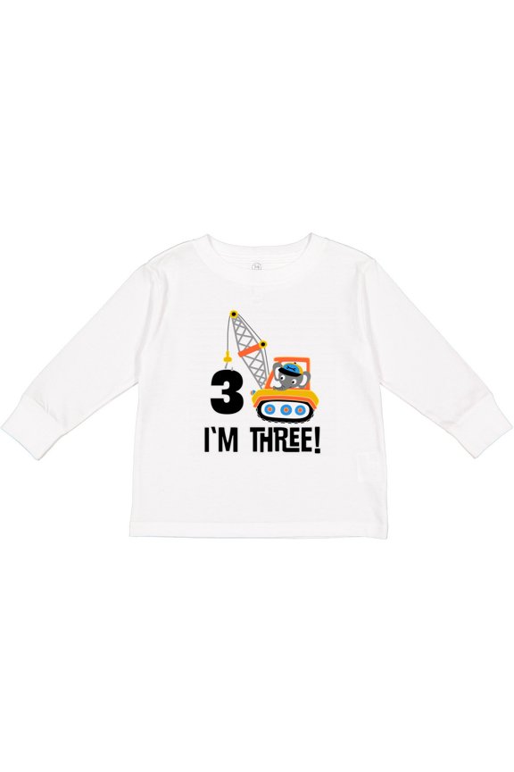3rd Birthday Construction Truck Boys Boys Long Sleeve Toddler T-Shirt