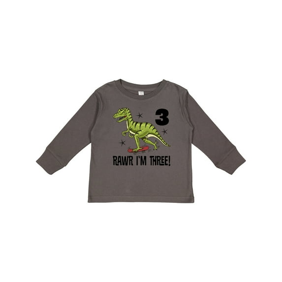Inktastic 3rd Birthday Dinosaur Skateboarding Boys Long Sleeve Toddler T-Shirt