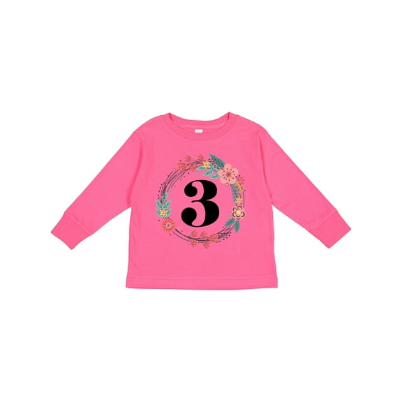 Inktastic 3rd Birthday Floral Wreath 3 Year Old Girl Girls Long Sleeve Toddler T-Shirt