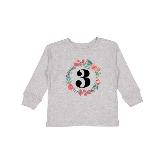 Inktastic 3rd Birthday Floral Wreath 3 Year Old Girl Girls Long Sleeve Toddler T-Shirt