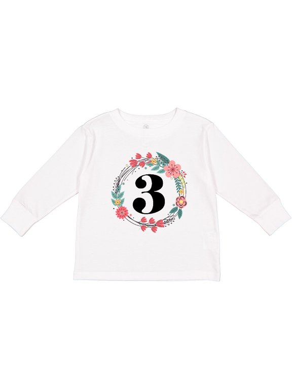 Inktastic 3rd Birthday Floral Wreath 3 Year Old Girl Girls Long Sleeve Toddler T-Shirt