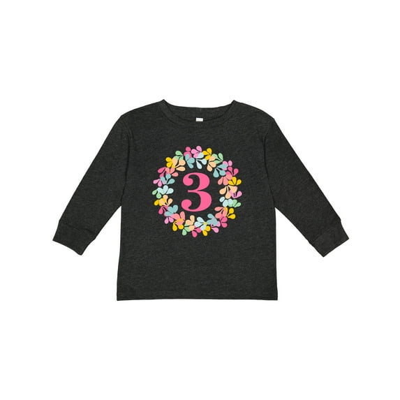 Inktastic 3rd Birthday Flower Wreath 3 Year Old Girl Girls Long Sleeve Toddler T-Shirt