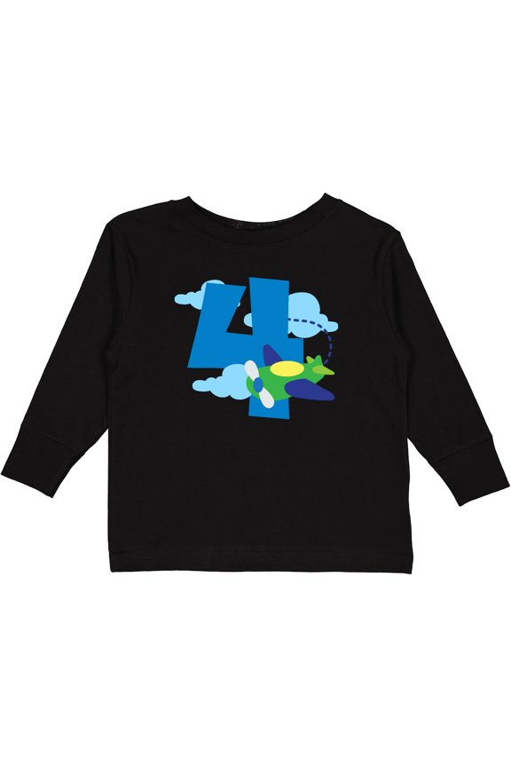 4th Birthday Airplane Pilot Childs Boys Long Sleeve Toddler T-Shirt